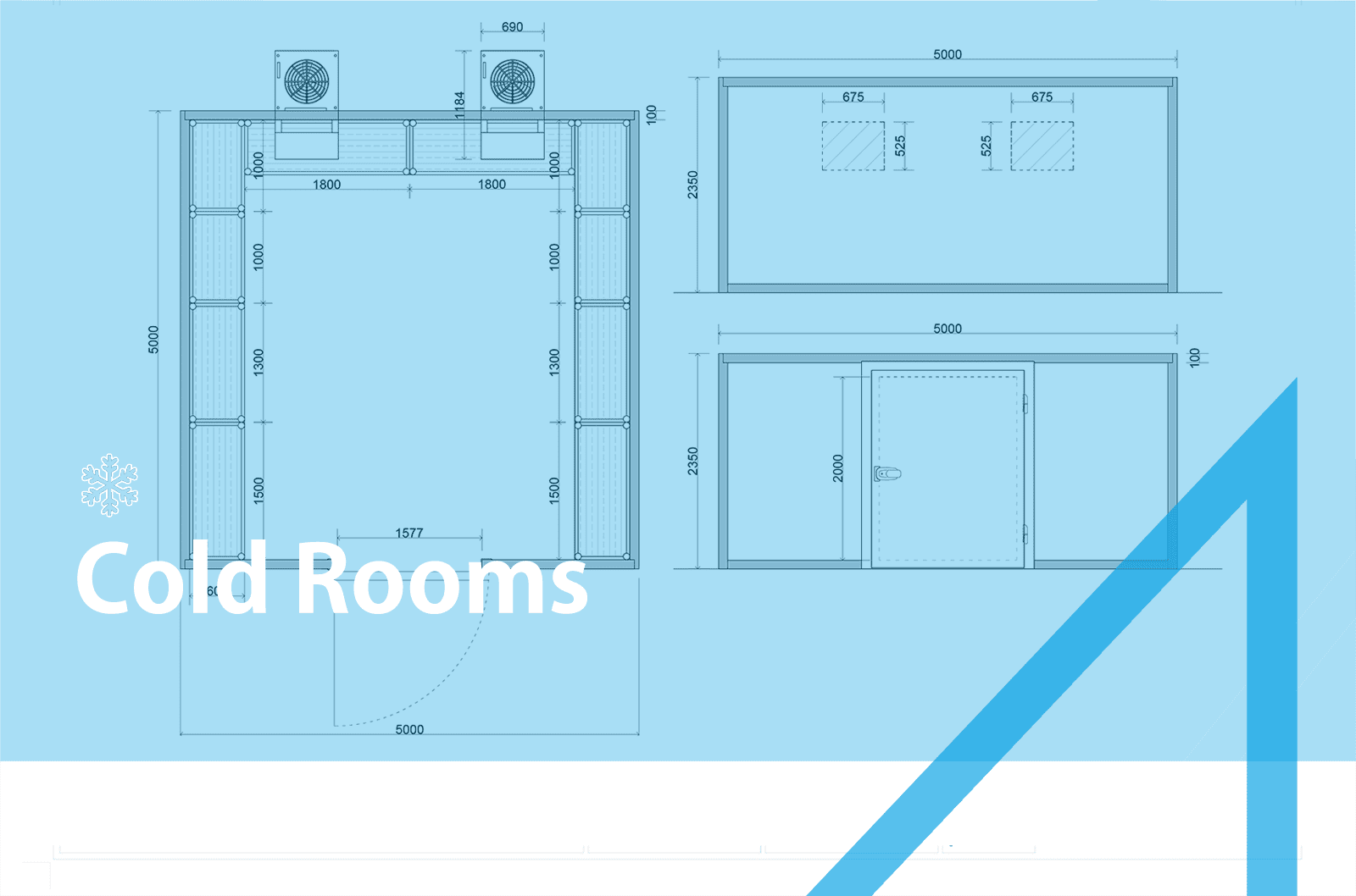 Coldroom banner showing elevation and floorplan
