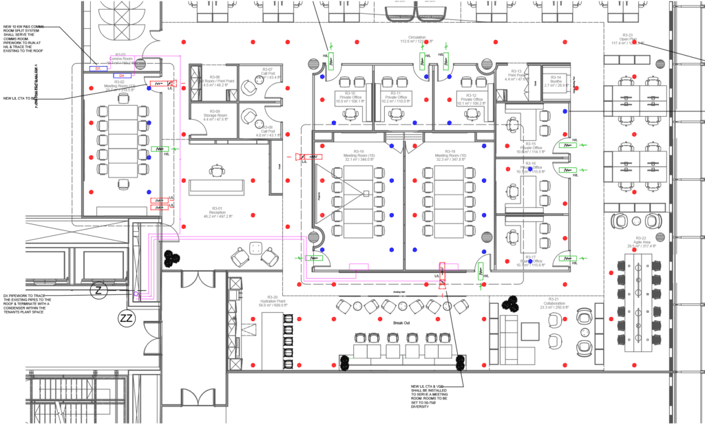 Plan drawing showing a overlay for HVAC