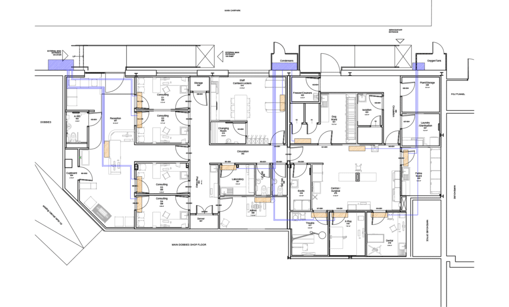 Floorplan overlay showing HVAC pipe work