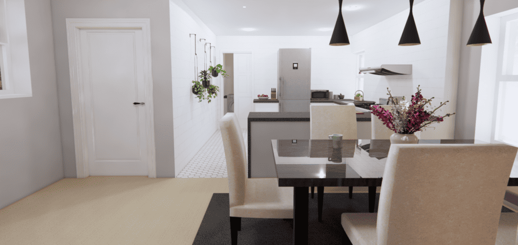 Interior render kitchen and living room