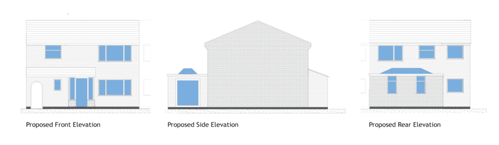 Images showing a series of elevations, brickwork