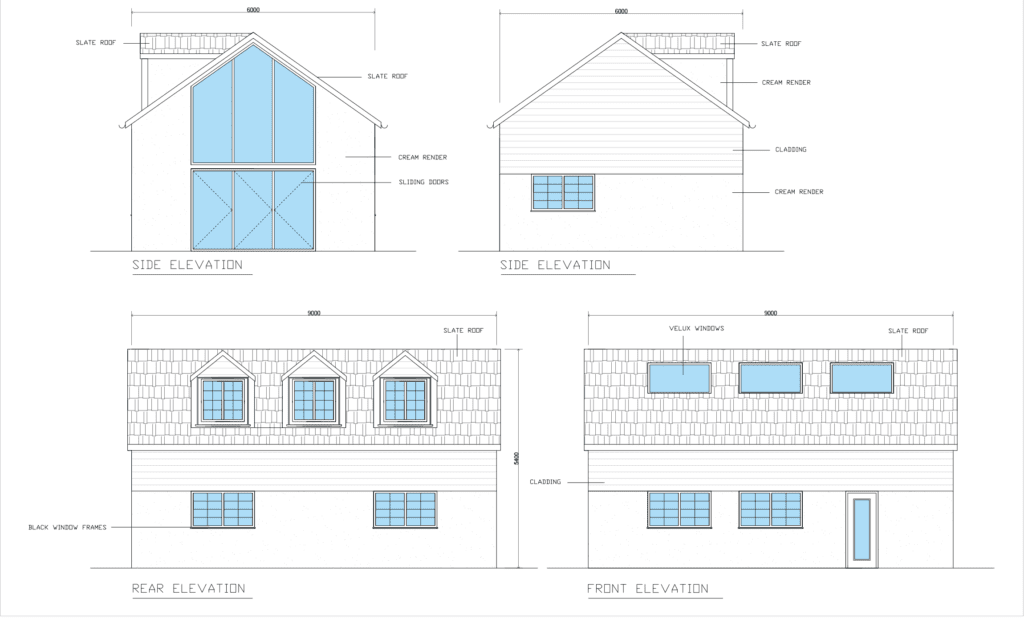 Elevations showing annex extension for planning