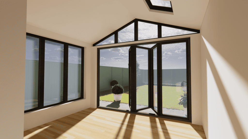 Rendered Model showing option for metal framed details