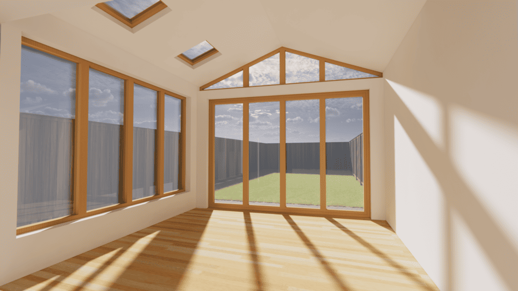Rendered Model showing option for timber framed details